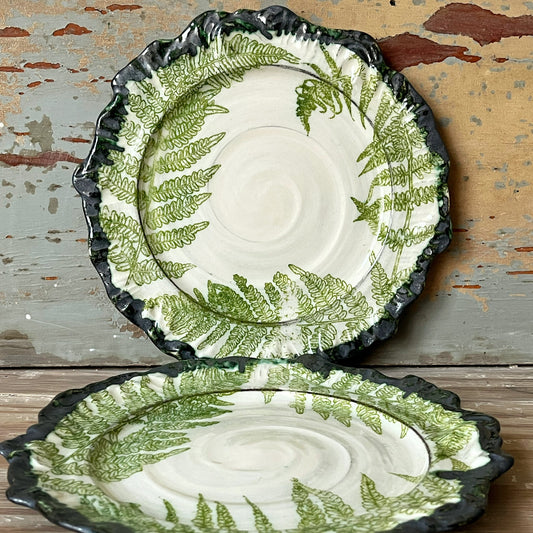 handmade ceramic plates with fern motif 