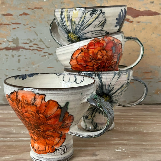 handmade ceramic mugs with flowers 