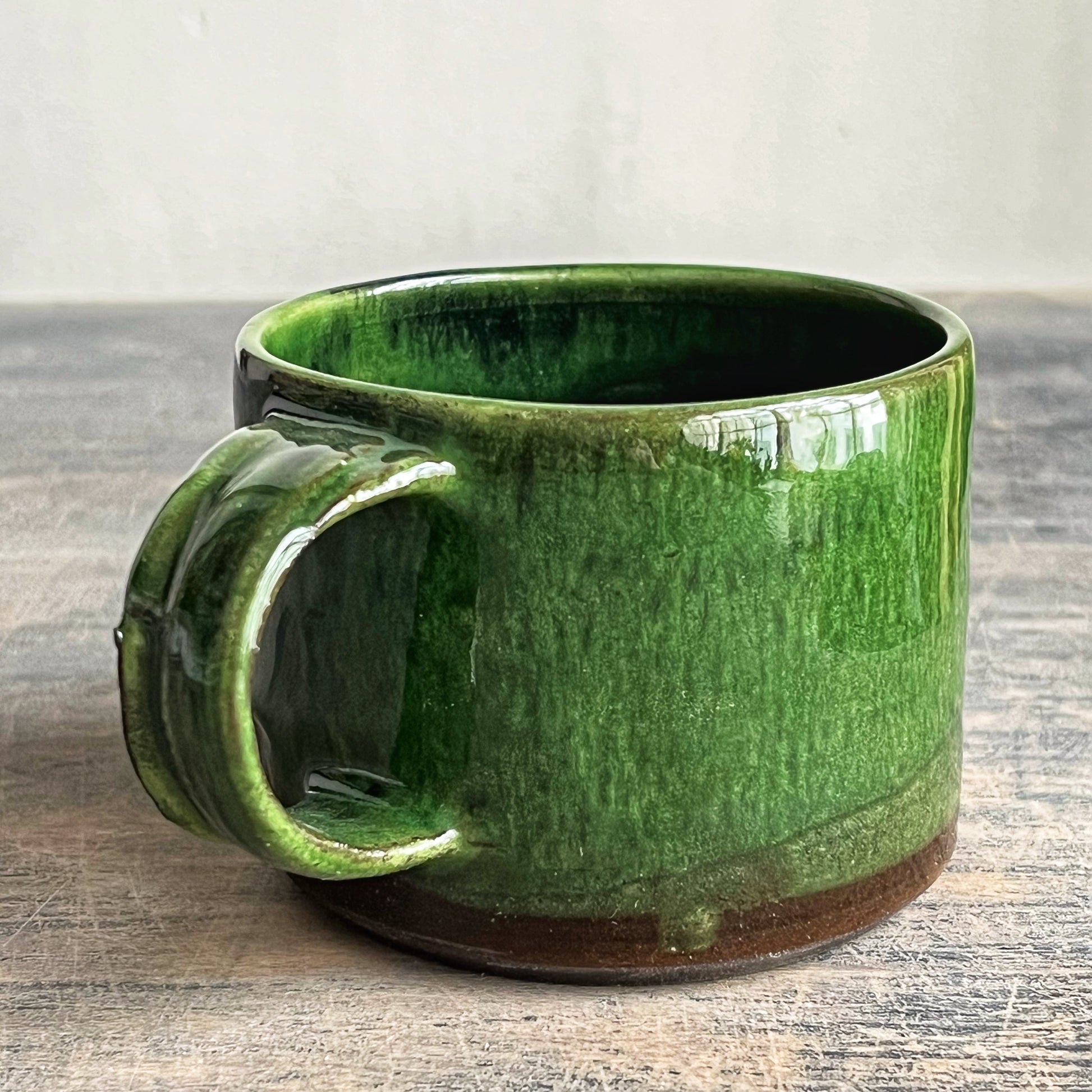wheel thrown ceramic coffee cup, green 