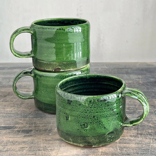 Handmade ceramic cups forest green