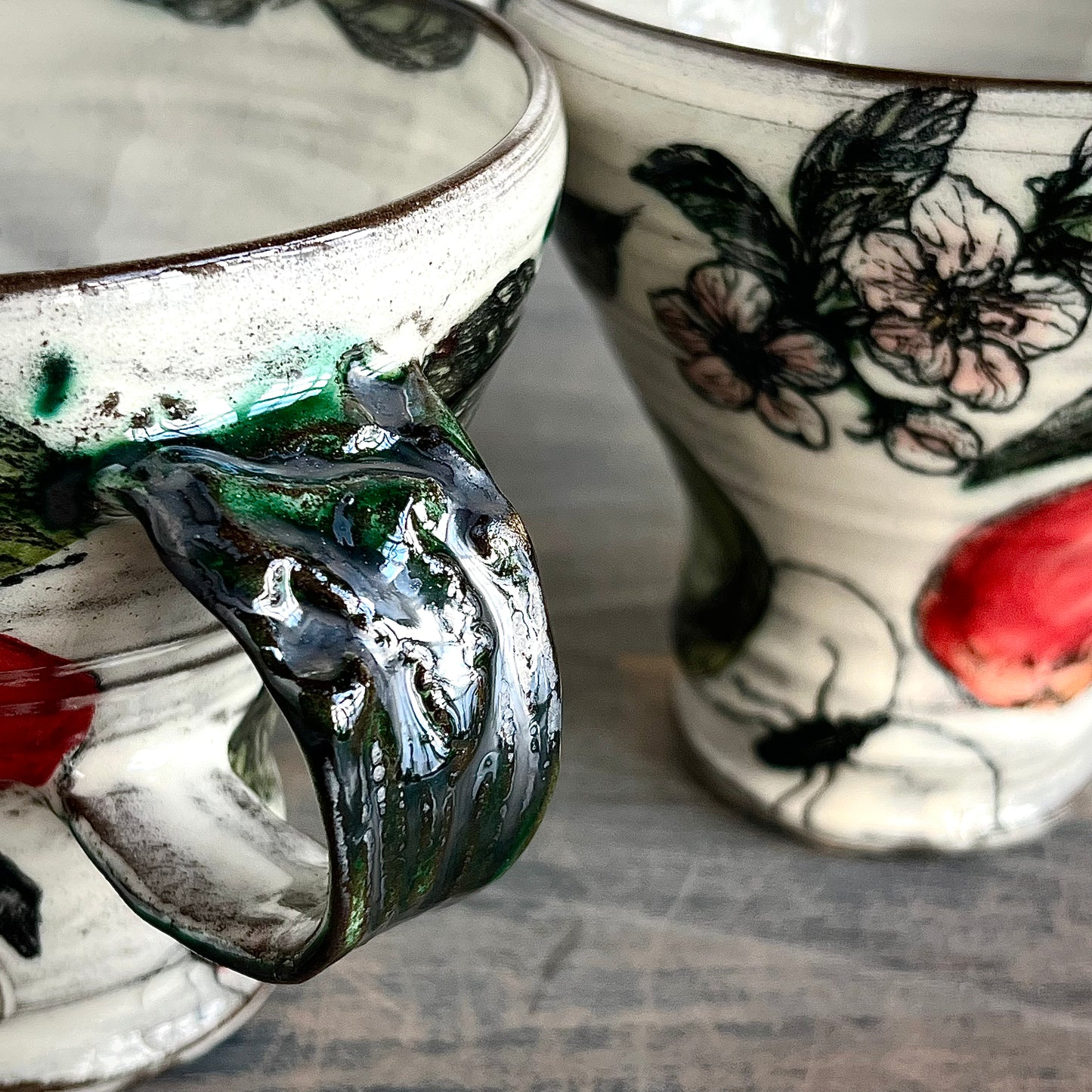 details of handle on handmade ceramic mug