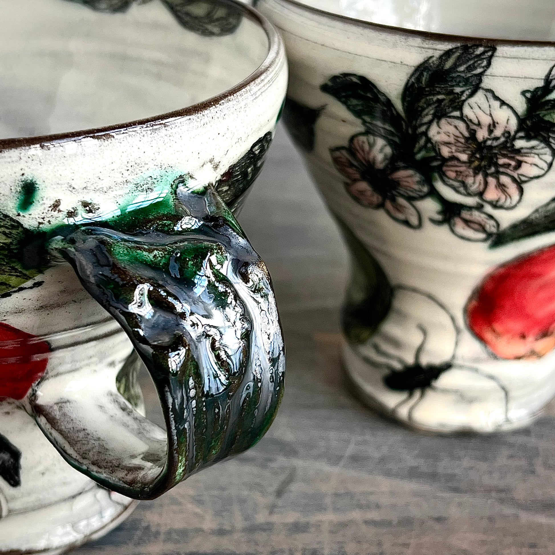 details of handle on handmade ceramic mug