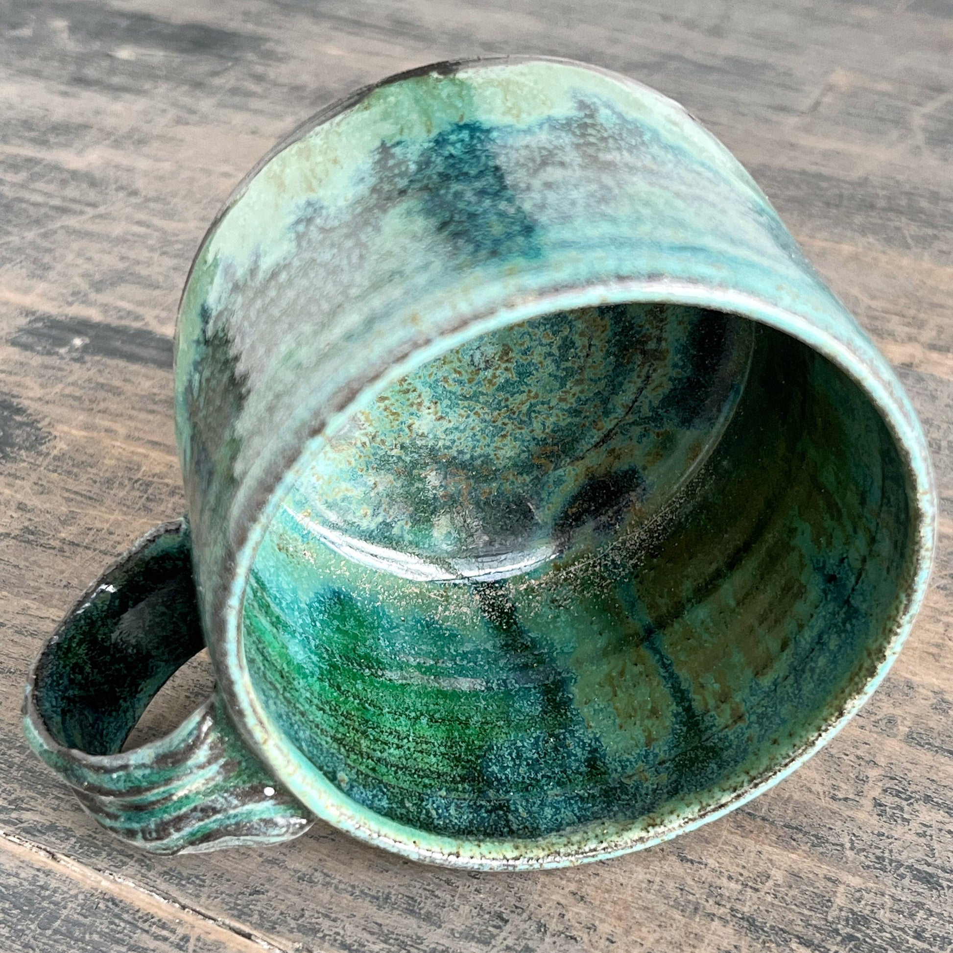 Handmade ceramic cup inside detail